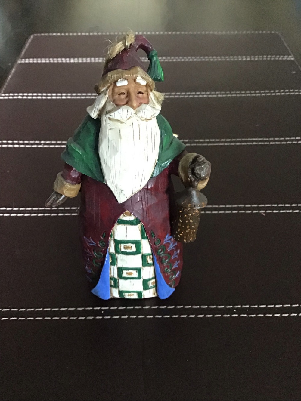 Jim Shore Green and Burgundy Santa with Lantern Ornament